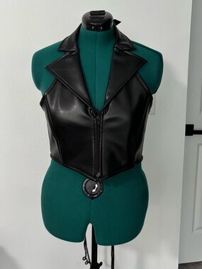 Black Faux Leather Halter Zip Corset